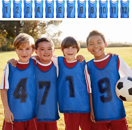 Miniatura 7 de Hercicy 24 piezas Pinnies para jóvenes, Pinnies de fútbol para entrenamiento, Chaleco para adultos, Malla reversible, Jersey de fútbol numerado