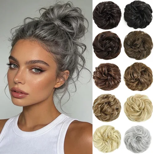 Miniatura 7 de Rose bud Extensiones de Cabello para Mujer con Forma de Moño Desordenado, Extensión de Cabello con Moño Rizado y Despeinado, Scrunchie de Cabello
