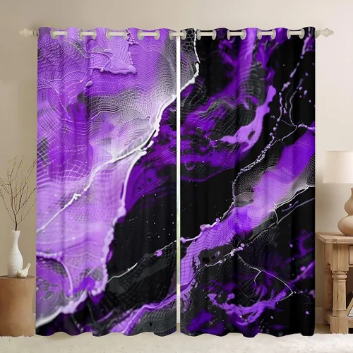 Miniatura 16 de Feelyou Cortinas abstractas para dormitorio, sala de estar, cortinas opacas de oscurecimiento negro y azul, con estampado de mármol, 2 paneles de 38