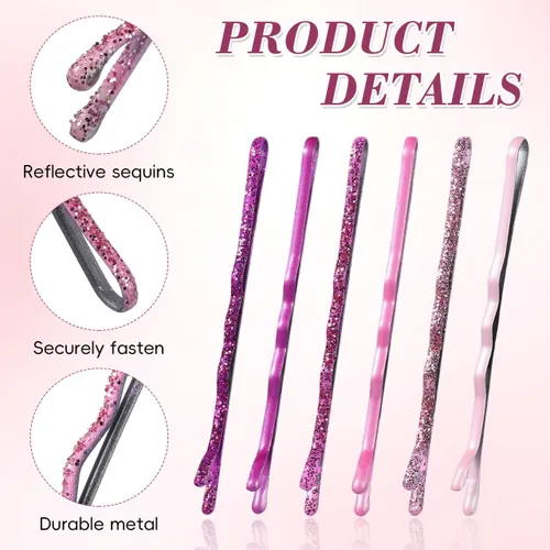 Miniatura 6 de Lurrose 96 pinzas para el cabello con purpurina, horquillas de metal, barniz para estufa, pasadores para mujer, color negro para ocasiones