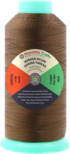 Miniatura 152 de Mandala Crafts - Hilo de nailon para coser cuero, tapicería, mezclilla y para trenzar el pelo; resistente, 1500 yardas, tamaño 69 T70 Marrón