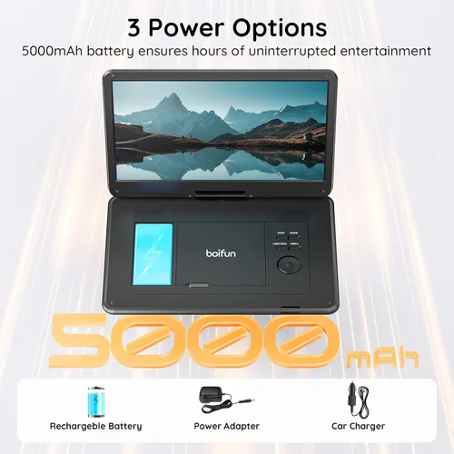 Miniatura 6 de Boifun Combo de reproductor de TV/DVD portátil de 17.5" con pantalla giratoria HD grande de 15.6", sintonizador ATSC de TV digital, batería