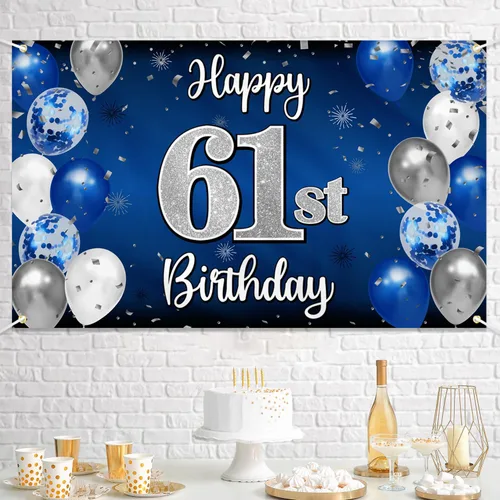 Miniatura 200 de Decoración de feliz cumpleaños 35, globo azul y plateado de 35 años, cartel grande de telón de fondo de cumpleaños, suministros para fiesta de 35th
