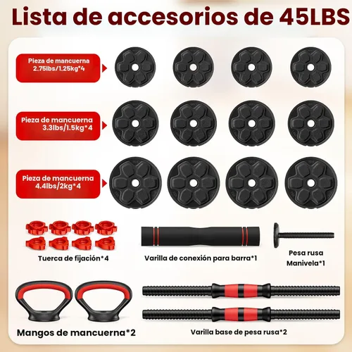 Miniatura 3 de Adjustable Dumbbell Set, 20/33/45/70/90lbs Free Weight Set with Connector, 4 in1 Dumbbells Set Used as Barbell, Kettlebells, Push up Stand