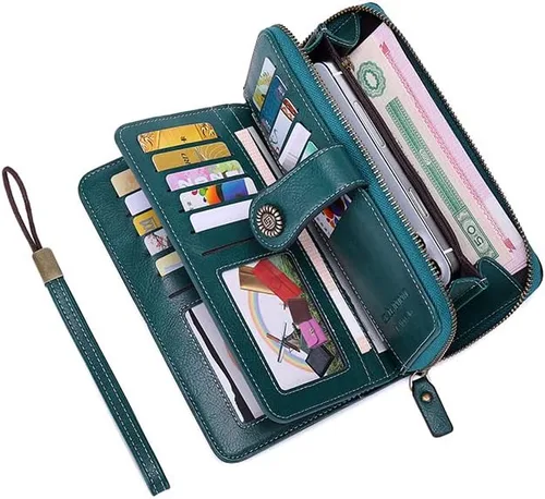 Miniatura 3 de Earnda Billetera para mujer tarjetero de cuero de gran capacidad para tarjetas de crédito RFID Azul_008 Casual