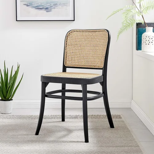 Miniatura 2 de Modway Winona Elm - Asiento de ratán de caña de madera, silla auxiliar de comedor, color negro
