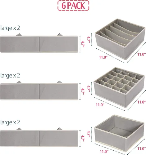 Miniatura 2 de DIOMMELL Paquete de 6 cajas de almacenamiento de tela plegables para armario, aparador, cajón, cestas de tela, contenedores divisores para ropa