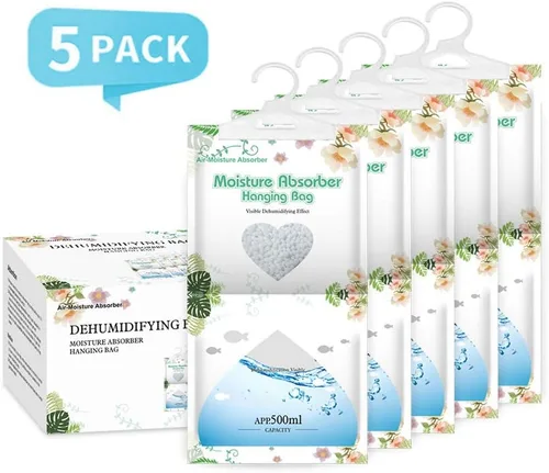 Miniatura 2 de CANAGER Absorbedor de humedad colgante, bolsas deshumidificadoras colgantes para armario, dormitorio y cocina, sin fragancia, 5 paquetes, absorben