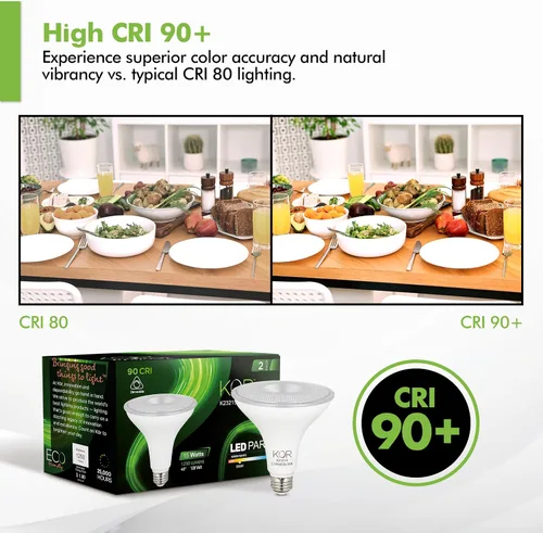 Miniatura 9 de KOR Bombillas de Luz de Inundación LED PAR38, Paquete de 2, Regulables Equivalente a 100W, 3000K Blanco Cálido, Interior y Exterior Bombilla de Foco