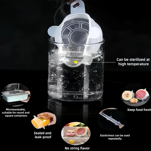 Miniatura 7 de Tapas elásticas reutilizables de silicona para almacenamiento de alimentos en el refrigerador, cubiertas redondas de silicona flexibles para tazones
