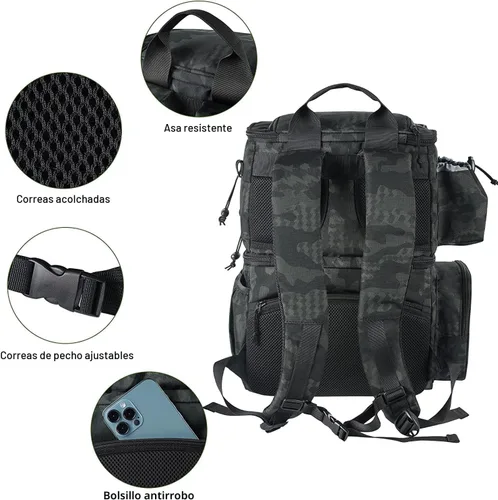 Miniatura 7 de MATEIN Mochila para Pesca, Bolsa de Equipo de Pesca Resistente al Agua con Soportes para Caña de Pescar y Enfriador, Regalos de Equipo para Hombres