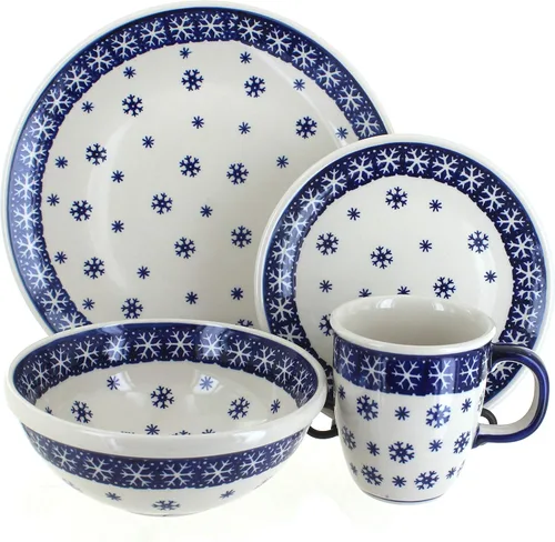 Miniatura 12 de Cerámica polaca Blue Rose - Victoria - Juego de vajilla de 16 piezas color blanco roto - 4 ajustes de lugar - Ideal para cenas diarias, comidas