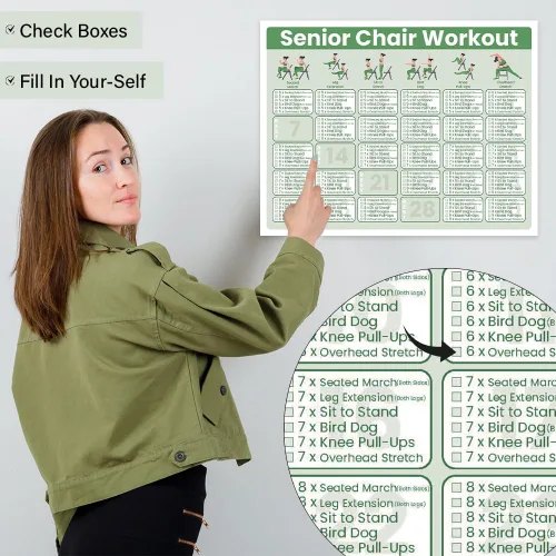 Miniatura 6 de Póster de Entrenamiento en Silla para Ejercicios de Personas Mayores, Tabla de Estiramiento y Ejercicios Suaves en Asiento de 30 Días