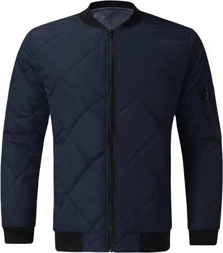 Miniatura 4 de Chaquetas de bombardero acolchadas para hombre, para otoño e invierno, ligeras, con cremallera completa, cuello acanalado, con cuello acanalado