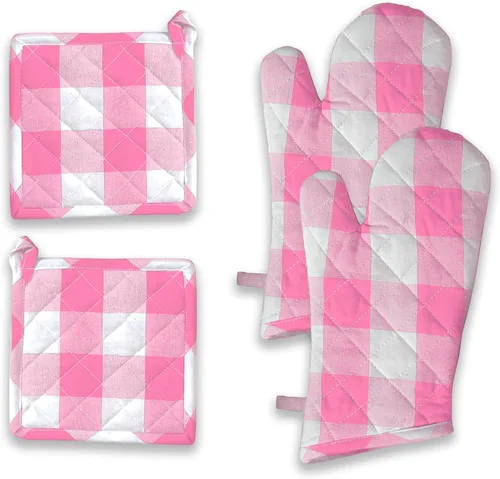 Miniatura 19 de Oven Mitt (7"x13") & Pot Holder (8"x8") 100% Cotton Set of Heat Resistant Oven Gloves & Hot Pads for Gifts, BBQ, Cooking, Baking, Thanksgiving