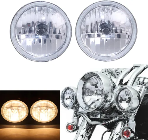 Miniatura 2 de 1 par motocicleta 4.5 pulgadas diamante corte hielo auxiliar paso lámpara conducción punto niebla luces y lente transparente ámbar luz para Harley