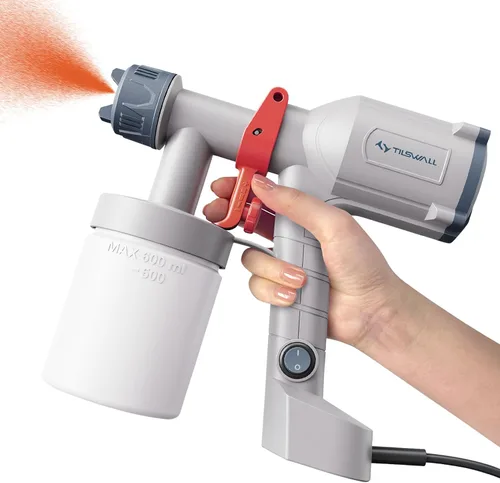 Miniatura 9 de Tilswall HVLP - Pulverizador de pintura, pistola eléctrica ultraligera mejorada con taza desmontable de 20 onzas líquidas, 2 boquillas y 3 patrones