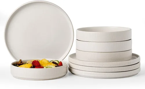 Miniatura 30 de Famiware Star - Juego de vajilla de cerámica de 8 piezas para 4 platos llanos planos de 10.5 pulgadas y cuencos profundos para cereales de 23 onzas