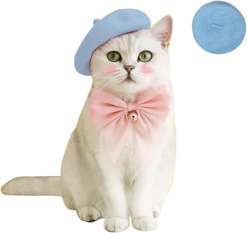Miniatura 7 de Gorras de boina para perro, gorras para gatos, moda de cuatro estaciones, divertidas, de lana, cómodas (rosa)