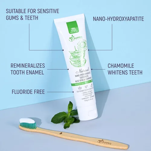 Miniatura 3 de Pasta dental natural sin flúor - Nano hidroxiapatita, remineralizante, para dientes sensibles, blanqueadora y tubo de cero desperdicio - Recomendada