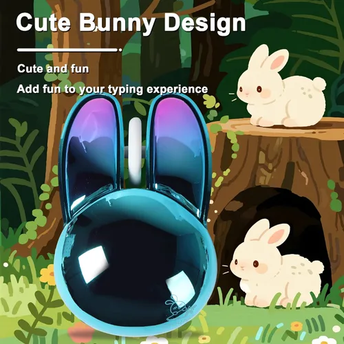 Miniatura 2 de Ratón inalámbrico Bluetooth lindo conejito de doble modo ratón portátil pequeño 2.4G ratón óptico con receptor USB silencioso azul Kawaii conejo