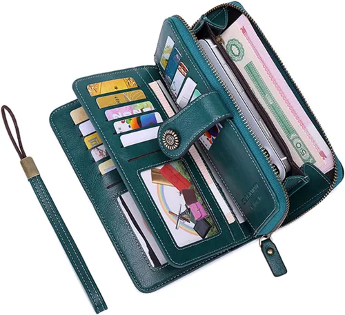 Miniatura 2 de Earnda Billetera para mujer tarjetero de cuero de gran capacidad para tarjetas de crédito RFID Negro_008 Casual