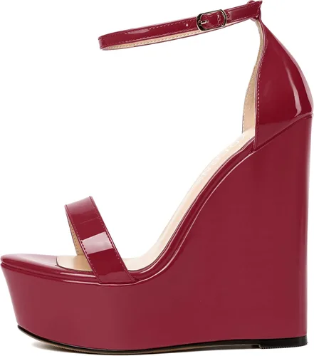 Miniatura 2 de WAYDERNS Sandalias de tacón alto con plataforma y correa de tobillo para mujer, con hebilla de noche, puntera abierta, de moda, de charol, de 6