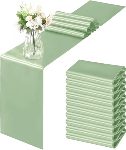 Miniatura 21 de Horbaunal - Juego de 12 caminos de mesa de satén azul claro de 12 x 108 pulgadas, caminos de mesa suaves para bodas, banquetes, fiestas de cumpleaños
