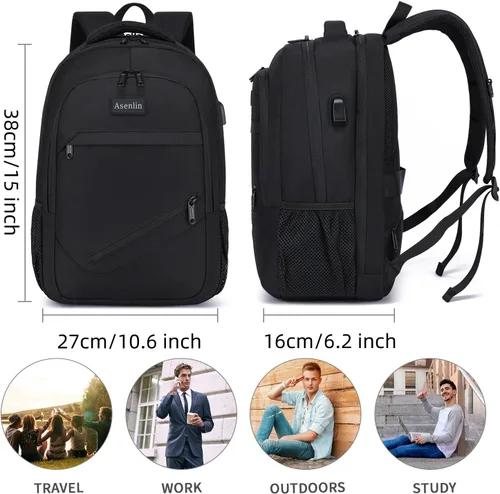 Miniatura 2 de Mochila Asenlin para portátil de viaje para mujeres y hombres, mochila resistente al agua para negocios, delgada y resistente, con puerto USB