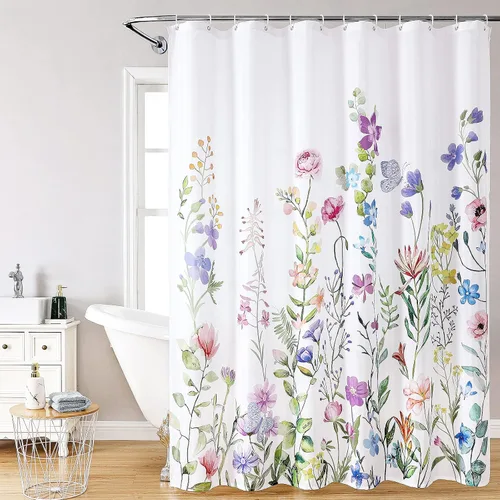 Miniatura 7 de Cortina de ducha floral de 72 x 36 pulgadas, cortinas de ducha de tela de poliéster impermeable para baño, cortina de ducha de tela lavable a