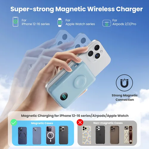 Miniatura 42 de Cargador portátil magnético de 10800 mAh para iPhone con cables integrados, cargador de batería inalámbrico 6 en 1 con cargador iWatch, pantalla LCD