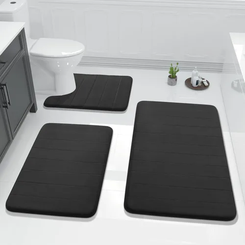 Miniatura 9 de Yimobra Juego de 3 tapetes de baño de espuma viscoelástica con alfombra de inodoro en forma de U, antideslizantes, súper suaves, absorbentes, de Gris