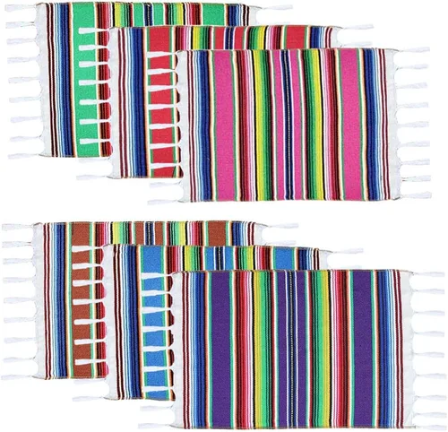Juego de 6 manteles individuales de serape mexicano para decoración de boda, comedor al aire libre, mesa de cocina, juego de 6, 13 x 19 pulgadas,