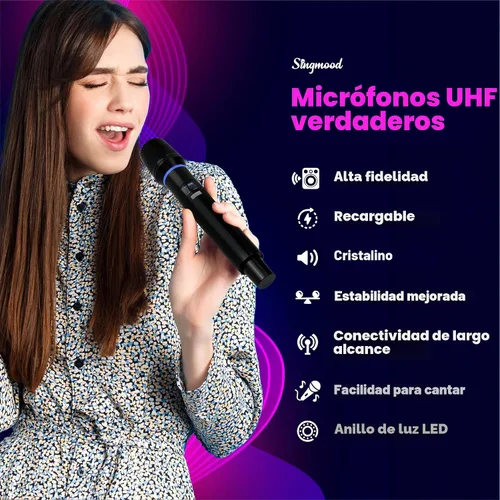 Miniatura 5 de Máquina de karaoke para adultos, con pantalla de letras, altavoz Bluetooth grande portátil inteligente, 2 micrófonos inalámbricos, sistema