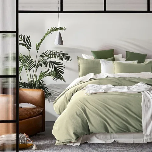 Miniatura 13 de Get Bed Ready Juego de funda de edredón casual de algodón lavado a la piedra, color sólido, estilo moderno, ropa de cama natural arrugada