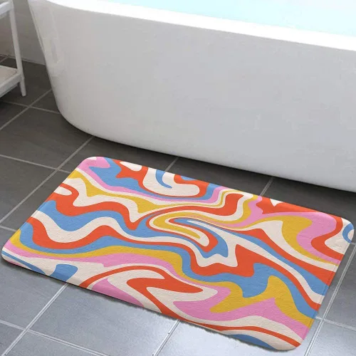 Miniatura 12 de Alfombras de baño estéticas abstractas de los años 70 con diseño de remolino ondulado, bonito tapete de baño rosa y beige, estético, retro