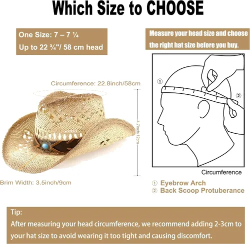 Miniatura 2 de Sombrero de vaquero de paja occidental para hombre y mujer, sombrero de vaquera con dos bandas decorativas, sombrero de sol tejido de ala moldeable