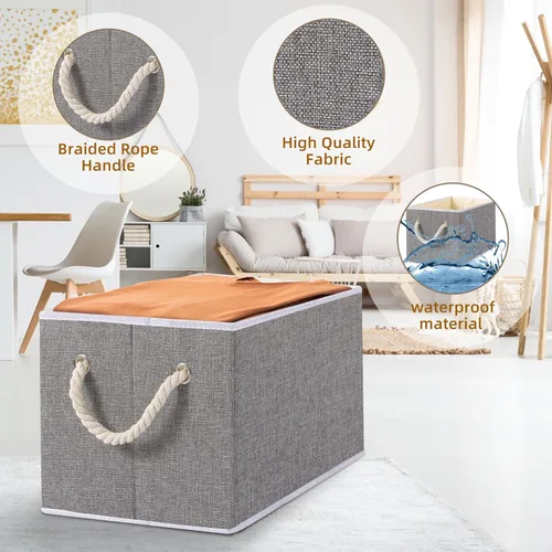 Miniatura 5 de Yawinhe Paquete de 3 cubos plegables de almacenamiento de tela, cubos plegables con asa de cuerda, organizadores grandes de armario para estantes