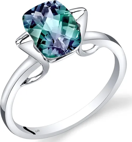 Peora Anillo solitario de alejandrita creado para mujer oro blanco de 14 quilates cambio de color 250 quilates corte cojín de 0354 x 0276in talla 7
