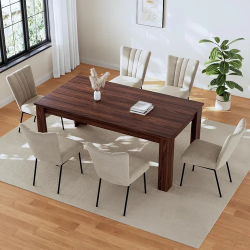 HIPIHOM Juego de Mesa de Comedor de 62.9" para 6, Juego de Mesa de Cocina de Tablero MDF con 6 Sillas de Comedor de Tela, Juego de Mesa de Cocina y