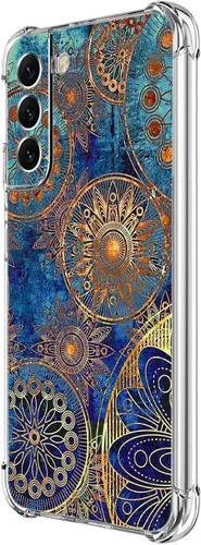 Miniatura 16 de Funda para Galaxy S22, Protección Azul con Flores de Mariposa y Rosas, Funda Anti-Choque y Anti-Arañazos de TPU de Cuerpo Completo para Samsung