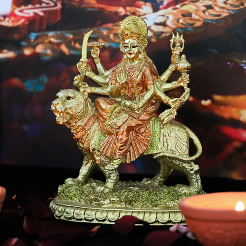 Miniatura 5 de alikiki Diosa hindú pequeña estatua de Durga – 5.7 pulgadas de alto Dios indio Durga en tigre, ídolo en casa, oficina, templo Puja, escultura Mandir