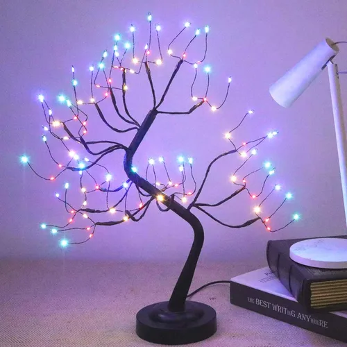 Miniatura 10 de 108 luces LED para árbol de mesa, 20 pulgadas, lámpara artificial de árbol bonsái parpadeante con 8 modos de iluminación y temporizador, decoración