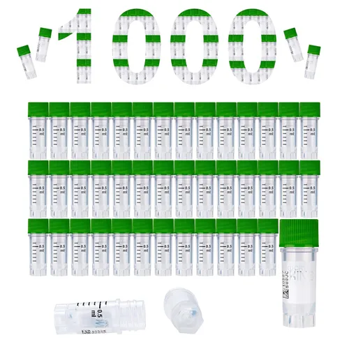 Miniatura 38 de Cryoviales de 0.0 fl oz, 25Pcs Cryotubes con código de barras lateral, frascos de esterilización con rosca externa, tubos de muestra con tapas Azul