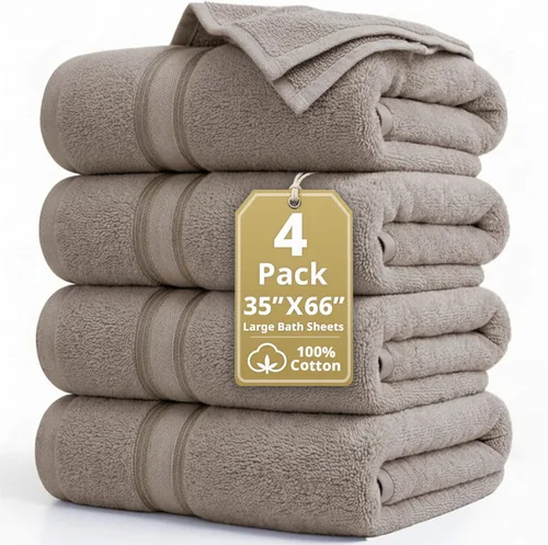 Miniatura 82 de Lane Linen Juego de 4 toallas de baño de 100 % algodón (35 x 66 pulgadas), juego de toallas de baño extragrandes de algodón sin torsión, secado Gris