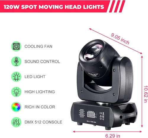 Miniatura 2 de 120W LED Cabeza Móvil Dj Luz Roto Prism Beam Etapa Luces 8 GOBOs 8 Colores DMX 512 12CH Sonido DJ Iluminación para Disco Fiesta Eventos Boda Etapa