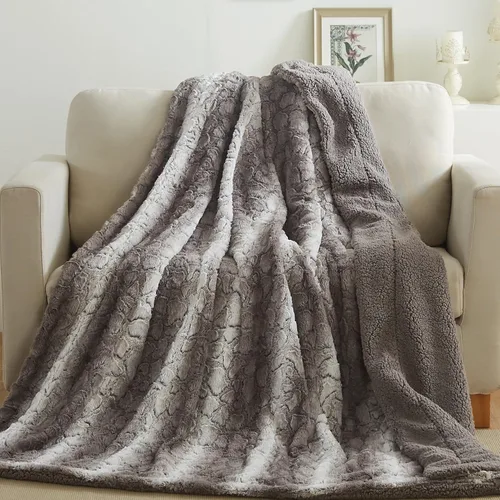 Miniatura 11 de Tache - Manta de piel sintética gris para sofá, manta mullida con textura burbujeante a rayas en relieve, cálida, súper suave y esponjosa, manta