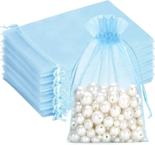 Miniatura 21 de G2PLUS - 25 bolsas de organza doradas de 5 x 7 pulgadas, bolsas de malla transparente para joyería, bolsas de regalo de organza con cordón