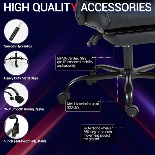 Miniatura 7 de Gaming Chair with Footrest for Adults, PU Leather Massage Racing Video Game Chair with Lumbar Support for Men Women, Ergonomic Computer Chair for