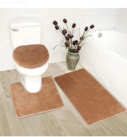 Miniatura 2 de Better Home Style Juego de alfombras de baño de 3 piezas, tapete de contorno y cubierta de tapa, antideslizante, con parte trasera de goma